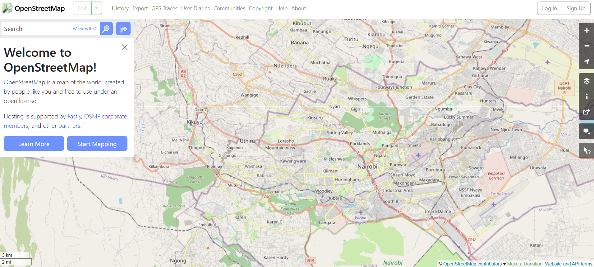 Map of Nairobi (Kenia) at the OSM portal